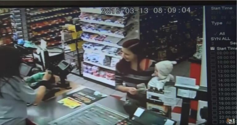 A mother is holding her baby when she has a seizure. What the store clerk does is truly amazing!